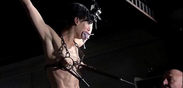  Electro bdsm and feet punishment of slave Elise Graves in dungeon tit torture an